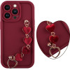 Volte-Tel ���� Iphone 13 Pro 6.1'' Silicon Tpu With Strap Full Camera Protection Burgundy With Red HEARTS
