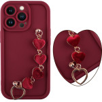 Volte-Tel ���� Iphone 13 Pro 6.1'' Silicon Tpu With Strap Full Camera Protection Burgundy With Red HEARTS