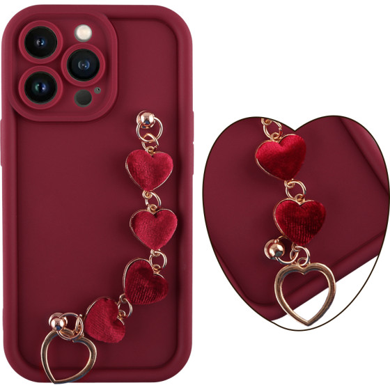 Volte-Tel ���� Iphone 13 Pro 6.1'' Silicon Tpu With Strap Full Camera Protection Burgundy With Red HEARTS