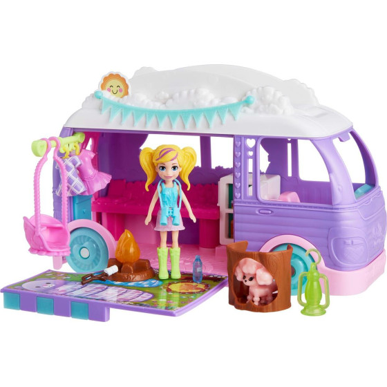 Mattel Polly Pocket: Tiny Worlds Big Surprises! - Glamping Camper Van Vehicle Playset (JCC32)