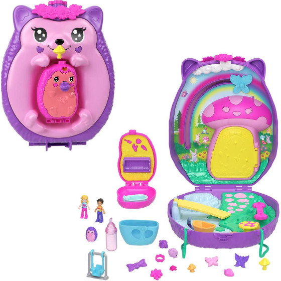 Mattel Polly Pocket: Tiny Worlds Big Surprises! - Hedgehog Mom & Baby Playset (JBJ91)