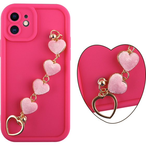 Volte-Tel ���� Iphone 11 6.1'' Silicon Tpu With Strap Full Camera Protection Pink With Pink HEARTS