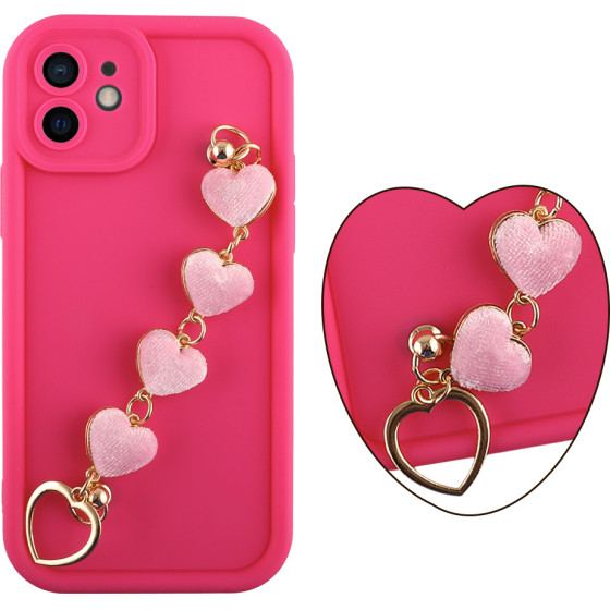 Volte-Tel ���� Iphone 12 6.1'' Silicon Tpu With Strap Full Camera Protection Pink With Pink HEARTS