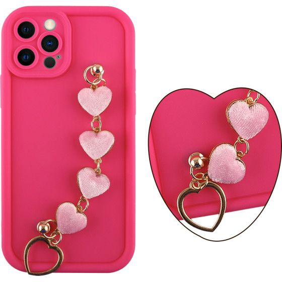 Volte-Tel ���� Iphone 12 Pro 6.1'' Silicon Tpu With Strap Full Camera Protection Pink With Pink HEARTS