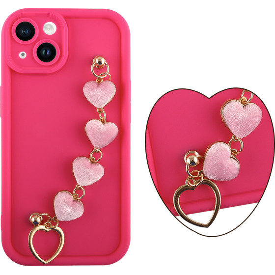 Volte-Tel ���� Iphone 13 6.1'' Silicon Tpu With Strap Full Camera Protection Pink With Pink HEARTS