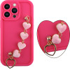Volte-Tel ���� Iphone 13 Pro 6.1'' Silicon Tpu With Strap Full Camera Protection Pink With Pink HEARTS