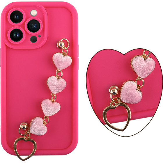 Volte-Tel ���� Iphone 13 Pro 6.1'' Silicon Tpu With Strap Full Camera Protection Pink With Pink HEARTS
