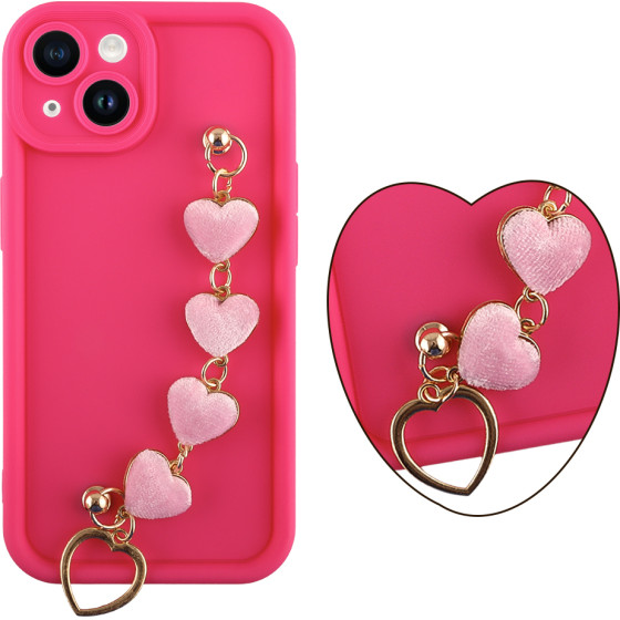 Volte-Tel ���� Iphone 14 6.1'' Silicon Tpu With Strap Full Camera Protection Pink With Pink HEARTS