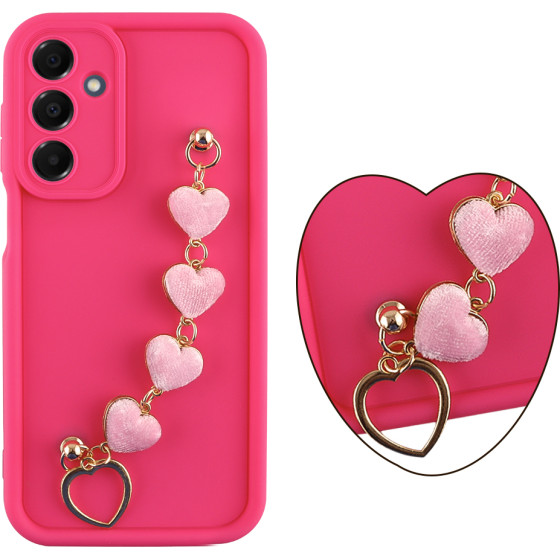 Volte-Tel ���� Samsung A16 4G A165/A16 5G A166 6.7'' Silicon Tpu With Strap Full Camera Protection Pink With Pink HEARTS
