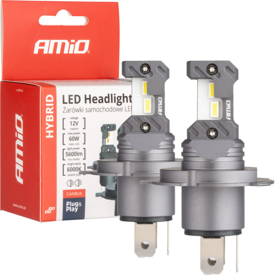 AMiO ������ Led H4 12V 60W 6.000K 5.600lm +400% Led CAN-Bus Hybrid Series - 2 ���. - (04114)