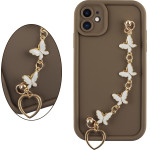 Volte-Tel ���� Iphone 11 6.1'' Silicon Tpu With Strap Full Camera Protection Brown With White BUTTERFLIES - (5205308379543)
