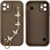 Volte-Tel ���� Iphone 11 6.1'' Silicon Tpu With Strap Full Camera Protection Brown With White BUTTERFLIES - (5205308379543)