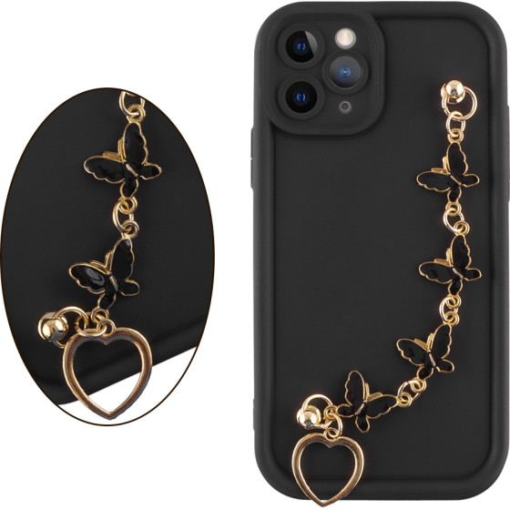 Volte-Tel ���� Iphone 11 Pro 5.8'' Silicon Tpu With Strap Full Camera Protection Black With Black BUTTERFLIES - (5205308379536)