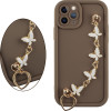 Volte-Tel ���� Iphone 11 Pro 5.8'' Silicon Tpu With Strap Full Camera Protection Brown With White BUTTERFLIES - (5205308379529)