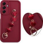 Volte-Tel ���� Samsung A16 4G A165/A16 5G A166 6.7'' Silicon Tpu With Strap Full Camera Protection Burgundy With Red HEARTS - (5205308379291)