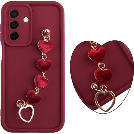 Volte-Tel ���� Samsung A26 5G A266 6.64'' Silicon Tpu With Strap Full Camera Protection Burgundy With Red HEARTS - (5205308379321)