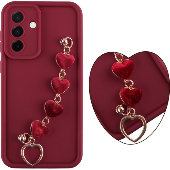 Volte-Tel ���� Samsung A36 5G A366 6.64'' Silicon Tpu With Strap Full Camera Protection Burgundy With Red HEARTS - (5205308379352)