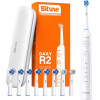 Bitvae Rotary toothbrush with tips set and travel case R2 (white) - (R2 White+heads+case)