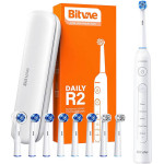 Bitvae Rotary toothbrush with tips set and travel case R2 (white) - (R2 White+heads+case)