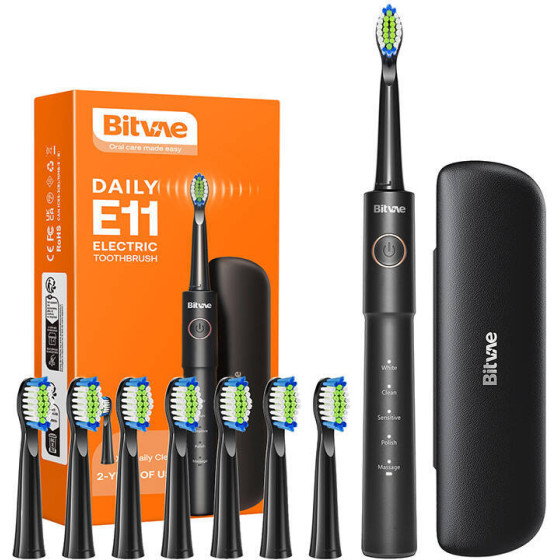 Bitvae Sonic toothbrush with tips set and travel case BV E11 (Black) - (BV E11 Black)