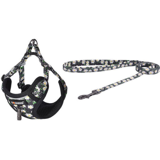 Dogness walking set leash 1,5m+harness for dog (multicolor) - (DOG SET DAISY)