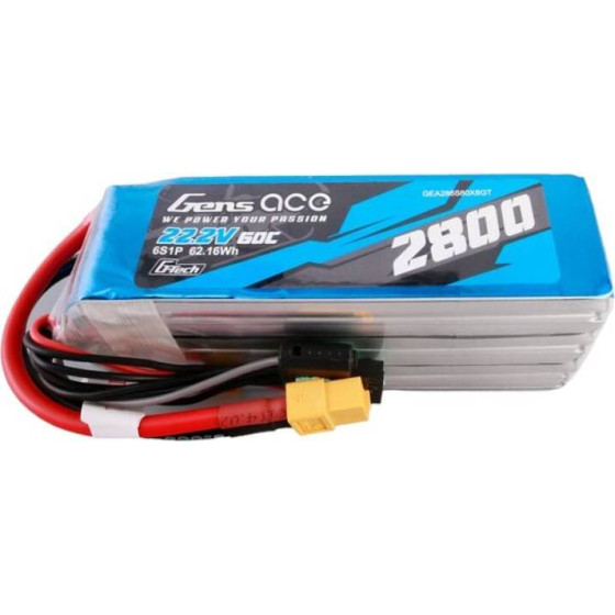 Gens ace G-Tech 2800mAh 22.2V 60C 6S1P Lipo Battery Pack with XT60 plug - (GEA286S60X6GT)