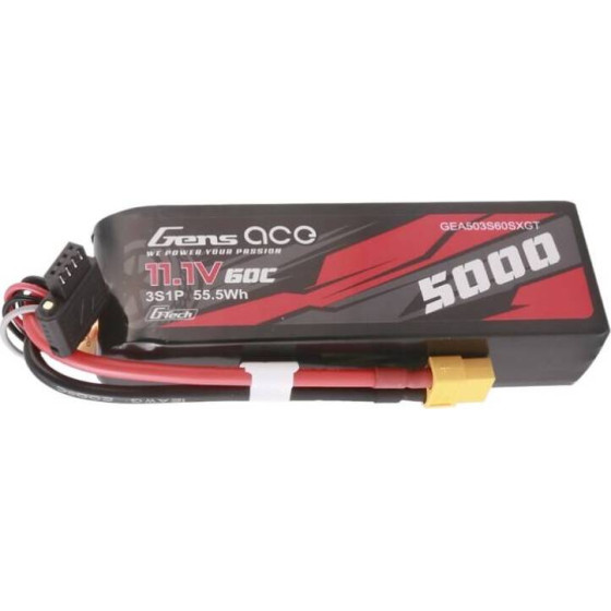 Gens ace G-Tech 5000mAh 11.1V 60C 3S1P Lipo With XT60 Plug - (GEA503S60X6GT)