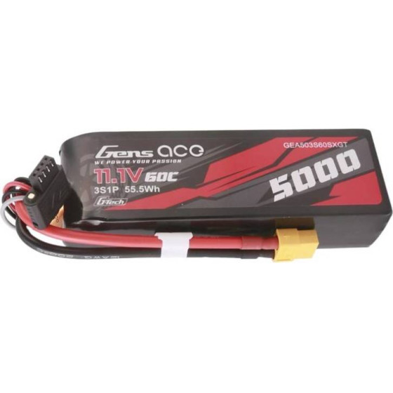 Gens ace G-Tech 5000mAh 11.1V 60C 3S1P Short-Size Lipo With XT60 Plug - (GEA503S60SXGT)