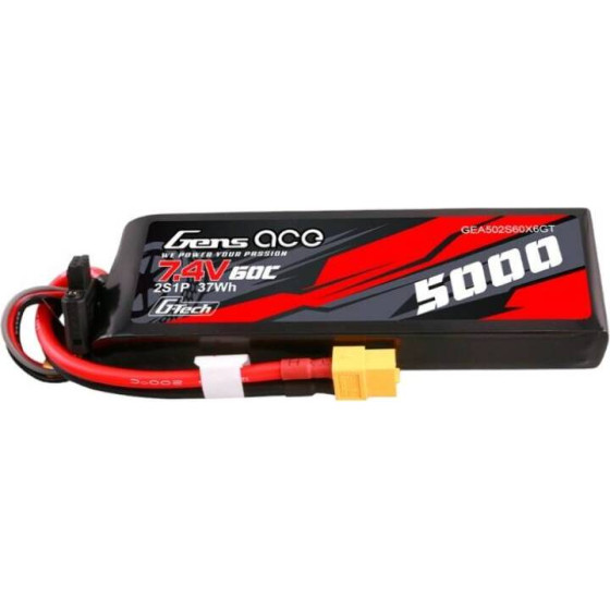 Gens ace G-Tech 5000mAh 7.4V 60C 2S1P Lipo PC material case with XT60 Plug - (GEA502S60X6GT)
