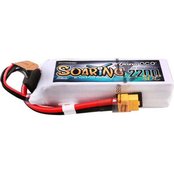 Gens ace G-Tech Soaring 2200mAh 14.8V 30C 4S1P Lipo Battery Pack with XT60 plug - (GEA224S30X6GT)