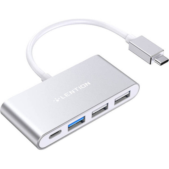 Lention 4in1 Hub USB-C to USB 3.0 + 2x USB 2.0 + USB-C (silver) - (CB-TP-C13-SILNA2)