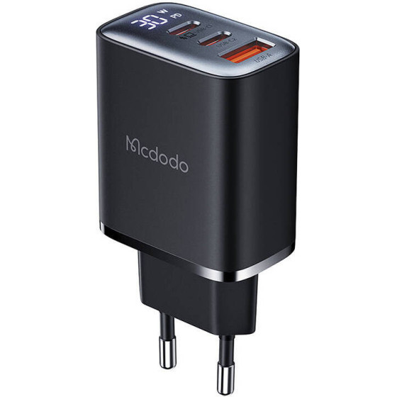 Mcdodo 2xUSB-C + USB-A, 30W mains charger with display (black) - (CH-2180)