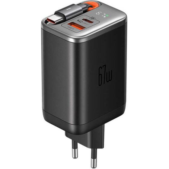Mcdodo 67W GaN 2-in-1 USB-C+A charger, 65cm USB-C cable, black - (CH-4100)