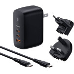 Mcdodo UK/US/EU network charger, 2x USB-C + USB-A, USB-C cable 2m, 65W (black) - (CH-8442)