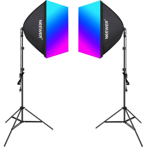 Neewer Kit NK800 two softboxes + bulbs RGB 24W 2700-6500K + tripods + barndoors - (B0CF55TW5J)