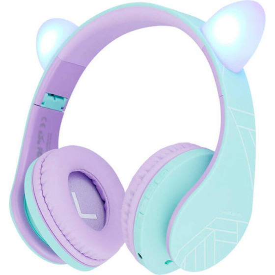 PowerLocus P2 Cats Ears Wireless Headphones for Kids (blue and purple) - (pwl-p2kids-cattealpu)
