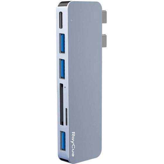 RayCue Hub 6w2 2x USB-C do Thunderbolt 3 + 3x USB-A 3.0 5Gbps + SD/TF 2.0 (gray) - (HYD-RC3601)