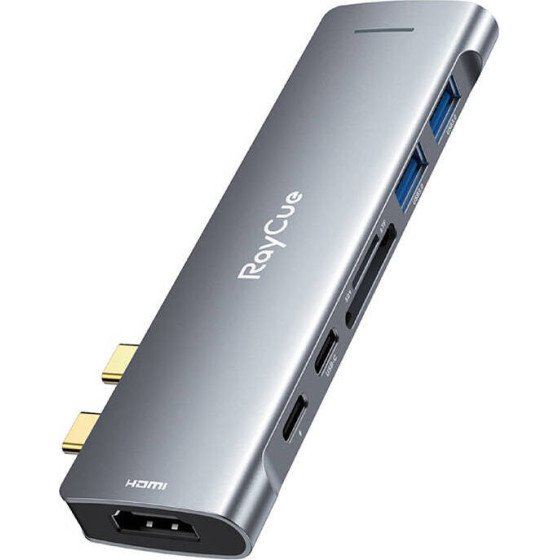 RayCue Hub 7w2 USB-C to 2x USB-A 3.0 5Gbps + SD/TF 3.0 + USB-C+ HDMI 4K30Hz (gray) - (XL-RC2701)