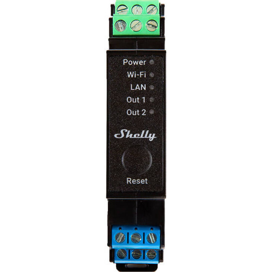 Shelly Pro 2PM DIN Rail 2-channel Relay, WiFi/LAN (Power measurement) - (Pro2PM)