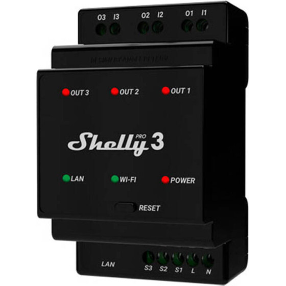 Shelly Pro 3 DIN Rail 3-channel Relay, WiFi/LAN - (Pro3)