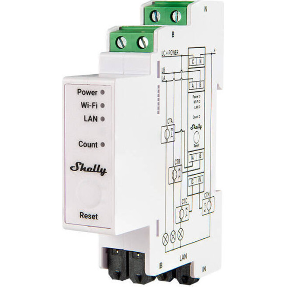 Shelly PRO 3EM 120A 2-Phase Energy Meter, WiFi/Bluetooth - (Pro3EM)