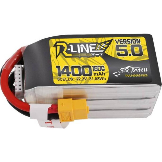 Tattu Battery R-Line 5.0 1400mAh 22.2V 150C 6S1P XT60 - (TAA14006S15X6)