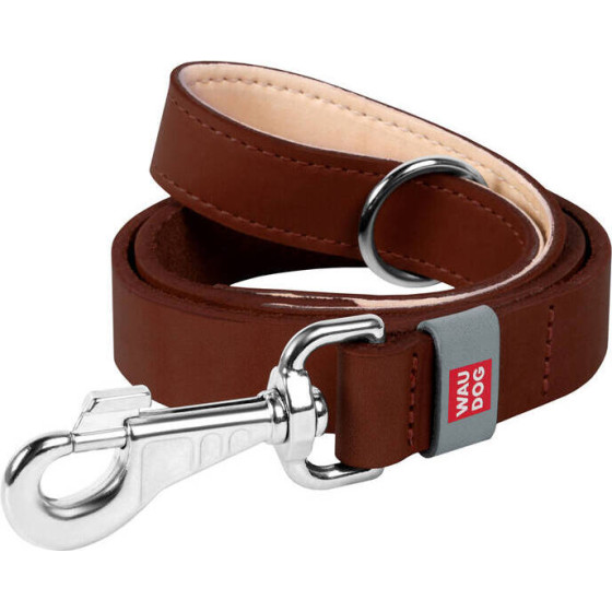 Waudog natural leather dog leash 14 mm wide, 122 cm long brown - (08136)