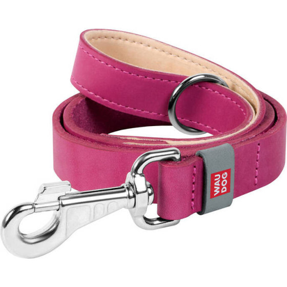 Waudog natural leather dog leash 25 mm wide, 122 cm long pink - (08157)