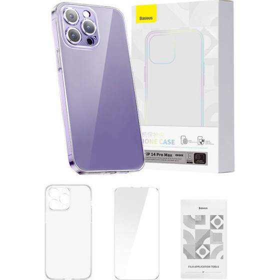 Baseus ���� Crystal Clear ��� iPhone 14 Pro Max + ������������� ������ Tempered Glass (��������) - (ARSJ001202)