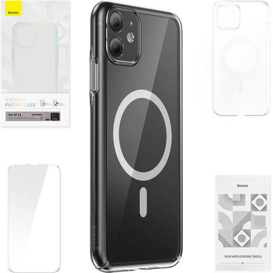 Baseus ��������� ���� Magnetic Crystal Clear ��� iPhone 11 + ������������� ������ Tempered Glass (��������) - (ARSJ010002)