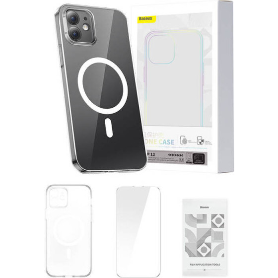 Baseus ��������� ���� Magnetic Crystal Clear ��� iPhone 12 + ������������� ������ Tempered Glass (��������) - (ARSJ010302)