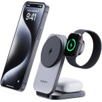 Aukey Magnetic Wireless Charger 3 In 1 Magfusion 15W Qi2 (gray) - (LC-MC312)