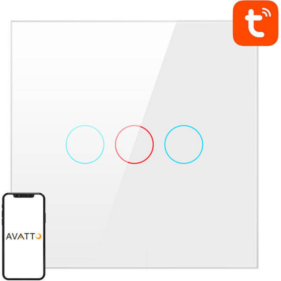 Avatto ������� ��������� �������� Wifi (3 �������) Tuya (�����) - (TS02-EU-W3)