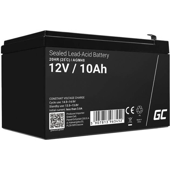 Green Cell Maintenance-Free Agm Vrla Battery 12V 10Ah (For Emergency Power supplies, Backup Power systems) - (AGM48)